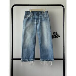 R13 Camille Mason Blue Destroyed Crop Wide Leg Jeans